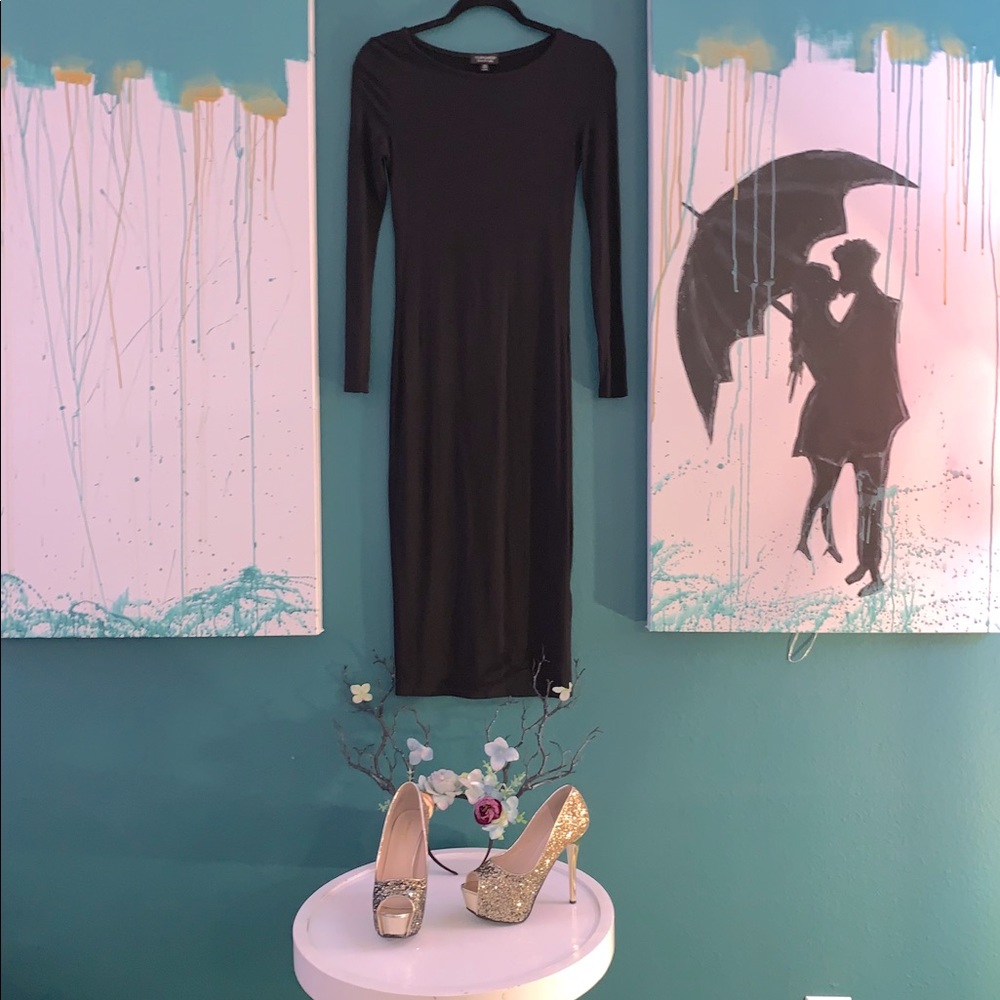 Topshop Black Long Sleeve Midi Dress